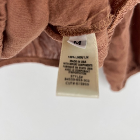 BELLA DAHL Linen Tie Front Peasant‎ Top Terracotta Brown Size M - Picture 9 of 11